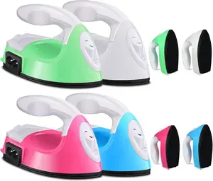 4 count Mini Craft Iron Portable Handy small Heat Transfer Machine with  Base Accessories for DIY Clothes Beads Patch Bag Hat Vinyl Projects(Rose Red, Green, Blue, White)