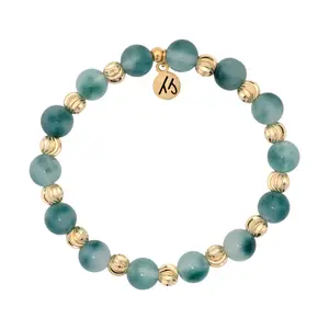 Harmony Collection- Gold with Teal White Jade Gemstone Bracelet