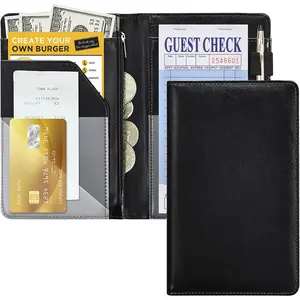 Black Server Books For Waitress/Waiter Book with Zipper  Pocket,Cute Waitress Books Organizer Accessories Fit Server Aprons Note Pads (Black)