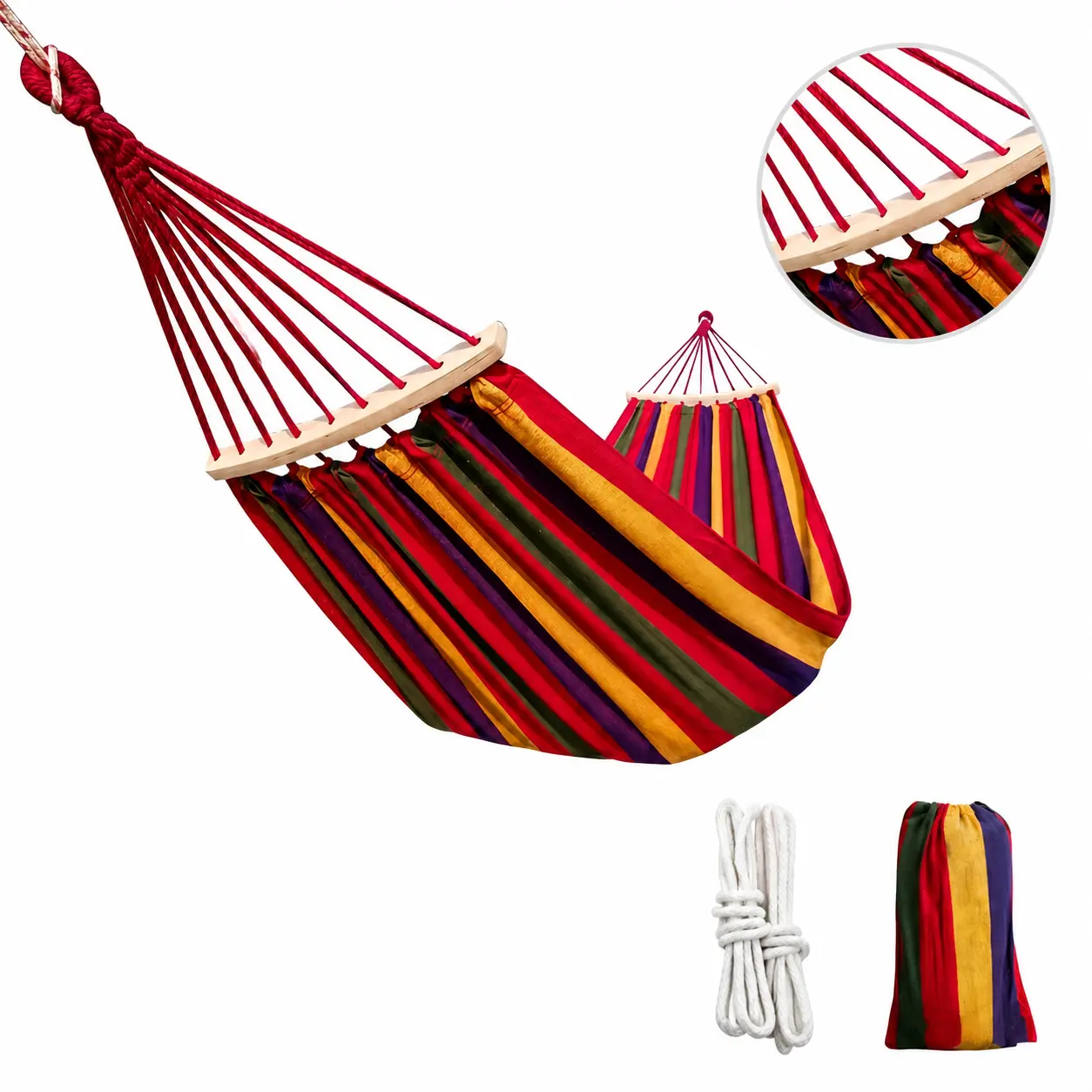 Portable Canvas Hammock with Anti-Rollover Design - 79" x 40" Single Size - Durable Fabric - Includes FREE Ropes & Carry Bag for Outdoor Camping & Backyard SummerVibes