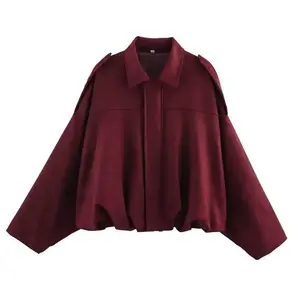 Brown Green Suede Jacket Women Lapel Zipper Long Sleeve Pockets Bomber Coat 2025 Spring Autumn Lady Loose Motorcycle Outwears