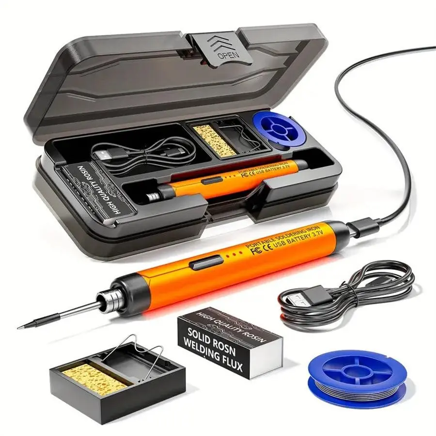 Portable USB Powered Adjustable-Temperature Soldering Iron Gun, Corded Solder Iron, Home DIY Soldering Kit with Storage Box, Electronic Soldering Tool