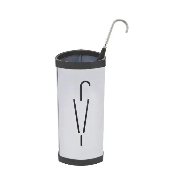 Alba Tria Oval Steel-ABS Umbrella Stand Rack TRIA2 - ABS/Steel Construction, 3 Hooks, Hooks&Vents Design, 23.62in H x 10.63in W x 10.63in D, Holds 8-10 Umbrellas, Large Storage, Silver Grey & Black, Durable Epoxy-Painted, Contemporary Office Organiser