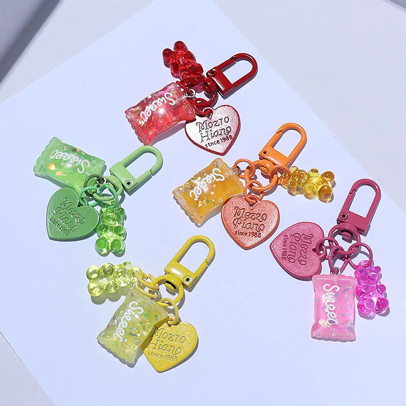 Korean-style sweet candy bear heart-shaped keychain DIY handmade bag pendant accessory materials and small components