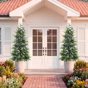 Outdoor Artificial Topiary Cedar Tree 4FT Real Touch Faux Pine Evergreen Shrub Plant UV Resistant Greenery Tree with Pot Realistic Cypress Front Porch Decor