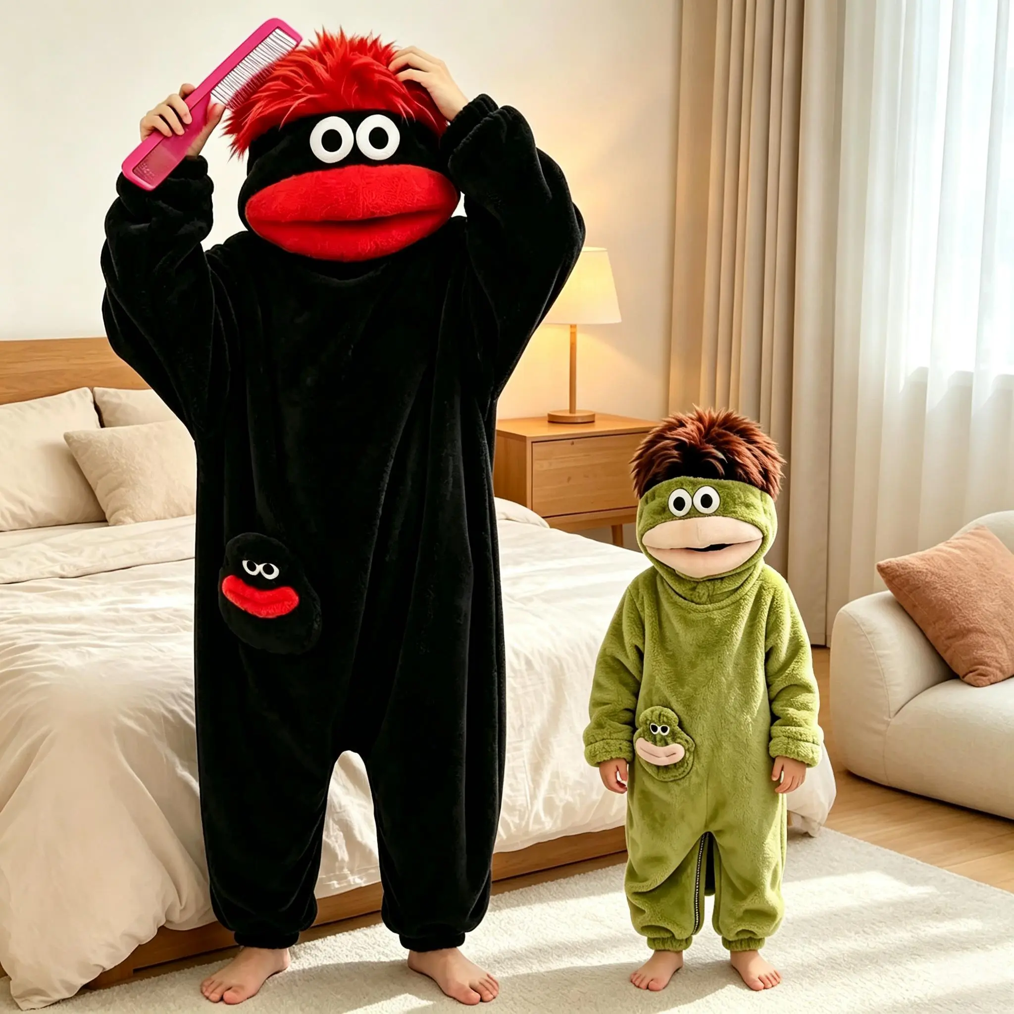 Funny Big Mouth Monster Onesie Family Matching Pajamas Thick Fleece Adult Kids Oversized Jumpsuit 2026 Halloween Costumes Winter Warm Sleepwear Cosplay Pajama Party Wearable Blanket Funny Holiday Gift Ugly Cute Loungewear