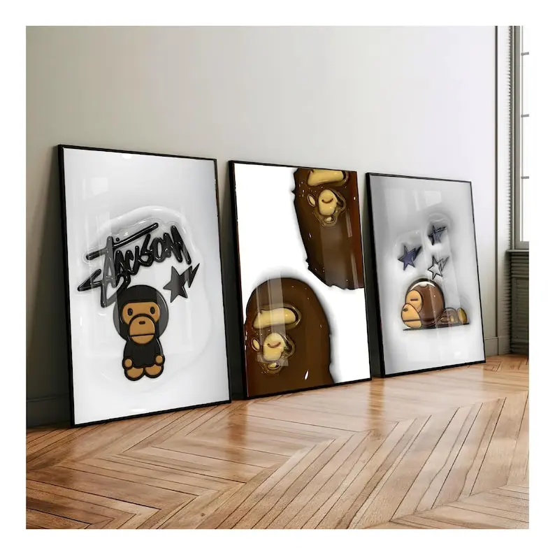 HypeBeast Set of 3 Room Decor, Hypebast kaws Poster, Cool Wall Art Set,, 3D Wall Art, HypeBeast Wall Art, Trendy Wall Art,