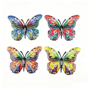 4pcs/set Wrought Iron Colorful Butterfly, Home & Outdoor Wall Hanging Decoration, Metal Crafts, Hanging Ornaments, Metal Products, Hanging Wall Art