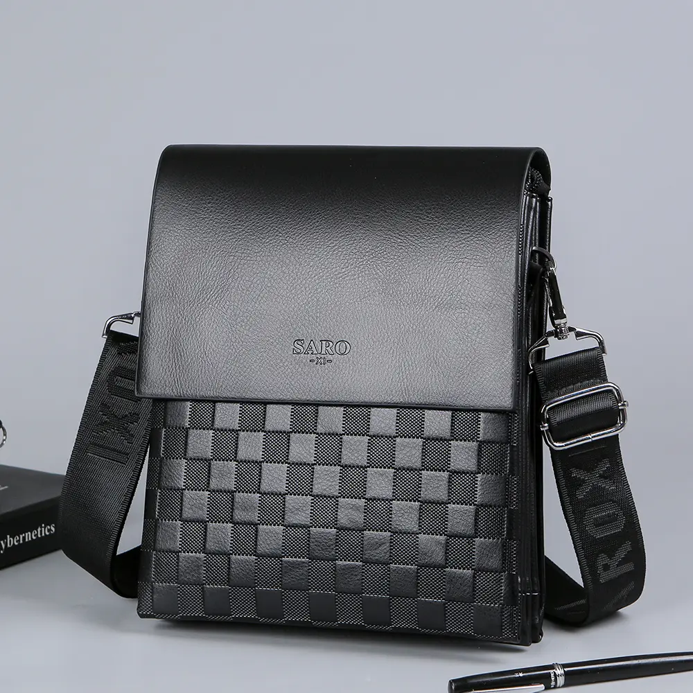 Men's PU Double-Layer Commuter Crossbody Satchel Bag - 1 Piece, High-Capacity, Multi-Function, Adjustable Strap, Lightweight, Magnetic Closure, Minimalist Black, Ideal for Business & Daily Outings, Great Gift for Men Leather Shoulder Bags Classic Shoulder