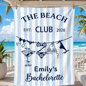 Custom Beach Club Bachelorette Tapestry, Personalized Coastal Stripes Banner, Bridal Party Banner
