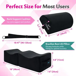 AOSSA BBL Pillow After Surgery, Brazilian Butt Lift Booty + Back Support Cushion, Foam Butt Pillows for Sitting Driving, Travel Lifting Seat Cushion, Post Surgery Wedge Pillow, BBL Recovery Kit