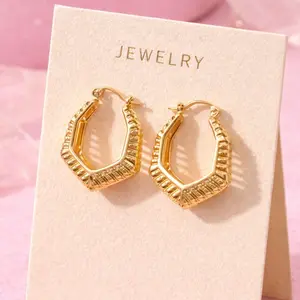 Chunky Gold geometric hollow hoop earrings for women BS Jewelry