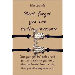 2 count Sea Turtle Anklet Bracelets Set  Boho  Turtle   Inspirational Adjustable String Bracelet with Card for Men Women BFF Couples Bohemian Summer Hawaiian Beach Holiday
