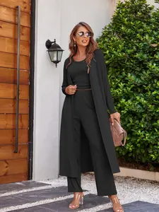 Cozy New  Women's 3 Piece Knit Lounge Set Long Sleeve Cardigan Sleeveless Top Pants Sweatsuit S-XXL