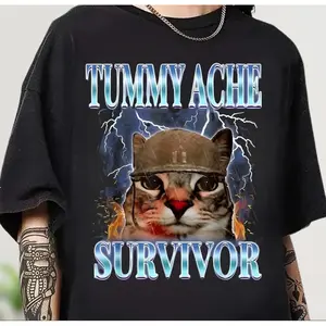 I survived today's tummy ache Shirt, Funny Cat T Shirt, Vintage Cat T-shirt, Meme T Shirt, Trendy Unisex T-Shirt, Tummy Ache Survivor Tee