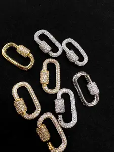 Cubic Zirconia CZ Diamond Micro Pave Carabiner Screw open Clasp Jewelry making fancy clasp 1pc, 24mm Long