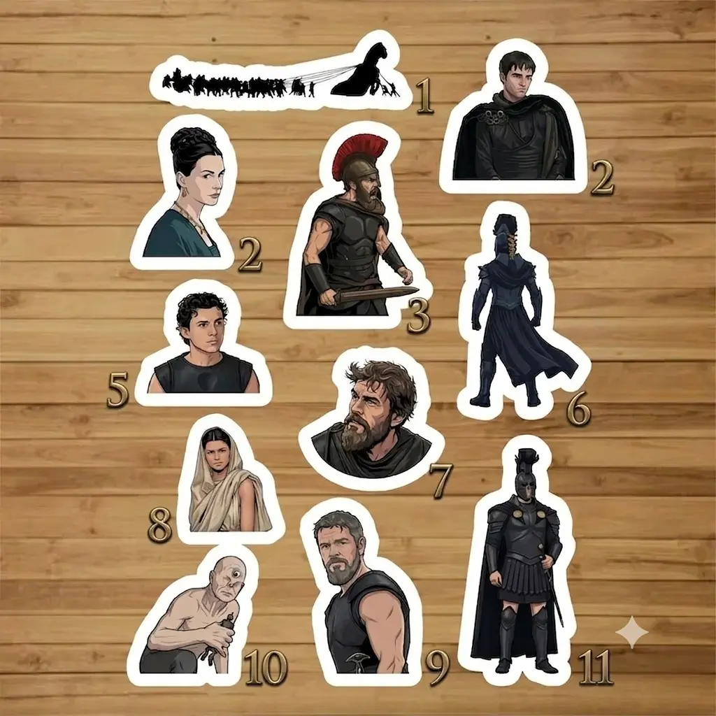 The Odyssey 2026 Sticker Sheet, 11 Odysseus Greek Mythology Stickers, Movie Fan Art Vinyl Decal Pack Afia