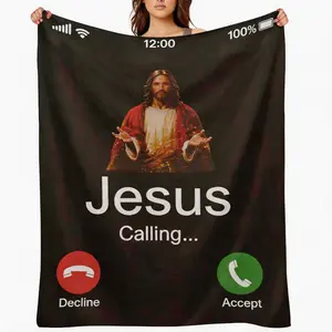 Jesus Calling Throw Blanket, Funny Christian Phone Screen Graphic, Soft Polyester, Religious Faith Gift for Couch Church Prayer