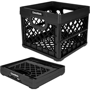 CleverMade Collapsible Milk Crate Obsidian 1PK 25L 6 Gal Stackable Storage Bins Holds 50lbs Per Bin Clevercrates are Heavy Duty Plastic Collapsible Storage Crate for Multi Purposes