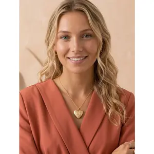 Vintage Gold-Plated Engraved Heart Locket Pendant Necklace with Solid Polished Central Heart – Floral Pattern, Holds Photos, Romantic & Sentimental Jewelry Gift for Women and Girls