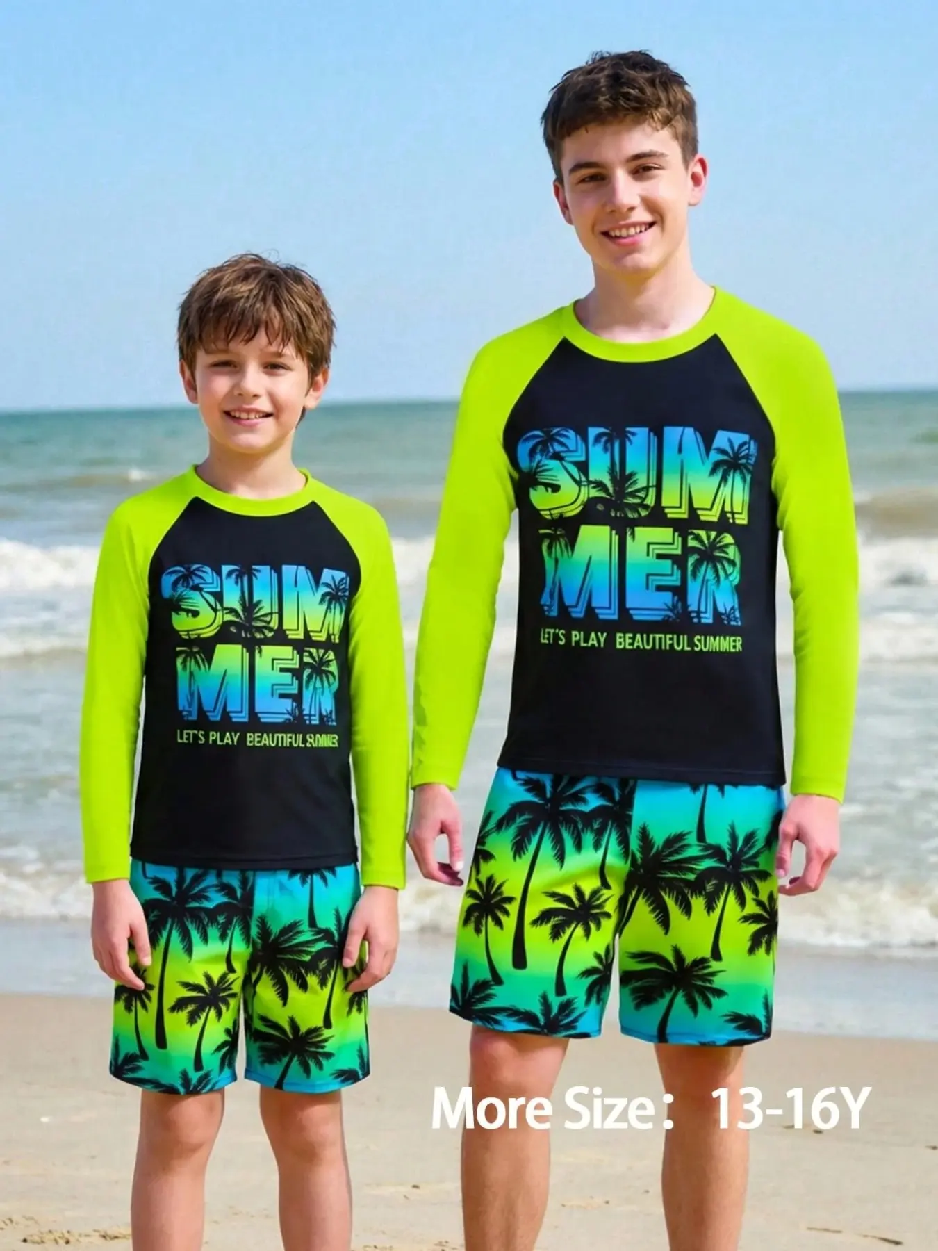 Kids' Summer Beach Sun Protection Two-Piece Set, Game Themed Print Quick-Dry Surf Water Play Swimwear Kids' Summer Beach Sun Protection Two-Piece Set, Game Themed Print Quick-Dry Surf Water Play Swimwear
