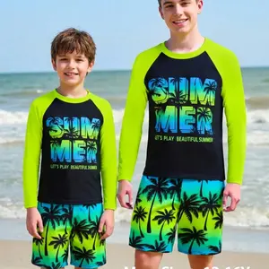 Kids' Summer Beach Sun Protection Two-Piece Set, Game Themed Print Quick-Dry Surf Water Play Swimwear