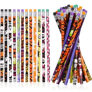 24Pcs Halloween Wooden Pencils Kids Halloween Party Favors Trick or Treat Gifts Pumpkin Ghost Writing Pencil Birthday Stationery xunyihappy