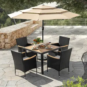 5-Piece Acacia Wood Wicker Patio Dining Set with Cushions