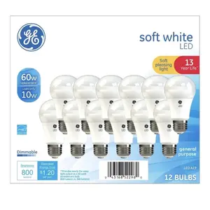GE soft white 60 Watt LED Indoor General Purpose A19 Dimmable Light Bulbs, 12pk