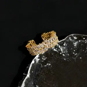 Adjustable Super Shiny Zircon Open Ring,18k Gold Plated Cubic Zirconia Finger Rings Minimalist Cute Statement Ring Jewelry for Women Teen Girls gifts girlfriend glow  in  the  dark  jewelry daily party gift