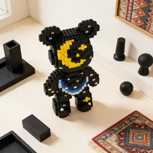 Sun and Moon Starry Heart Bear 3D Puzzle Building Blocks, Home Office Decor, Party Decoration, Ideal Gift for Thanksgiving Christmas Halloween Easter
