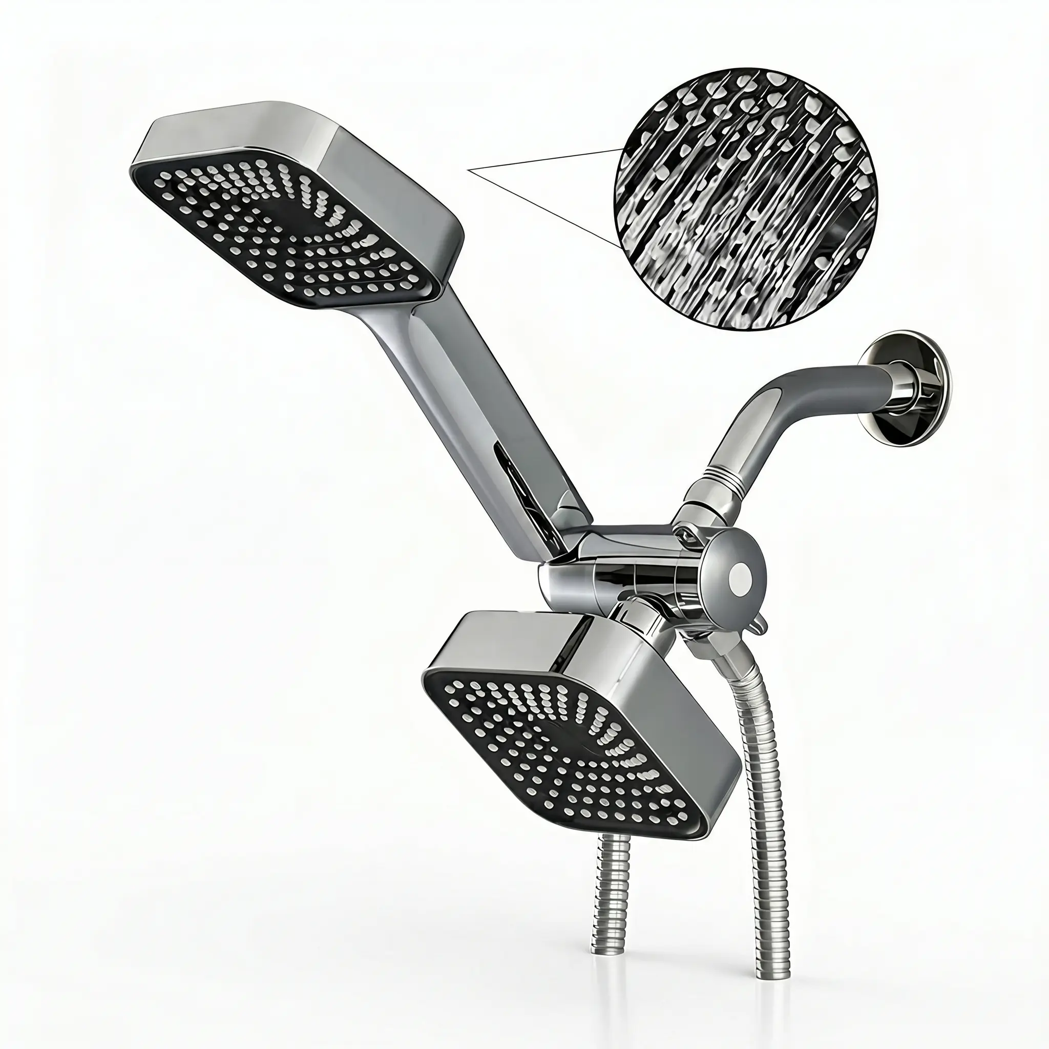 Lightweight ABS Shower Head Combo – Dual Rain & Handheld Shower System with Long Hose and 3-Way Water Diverter