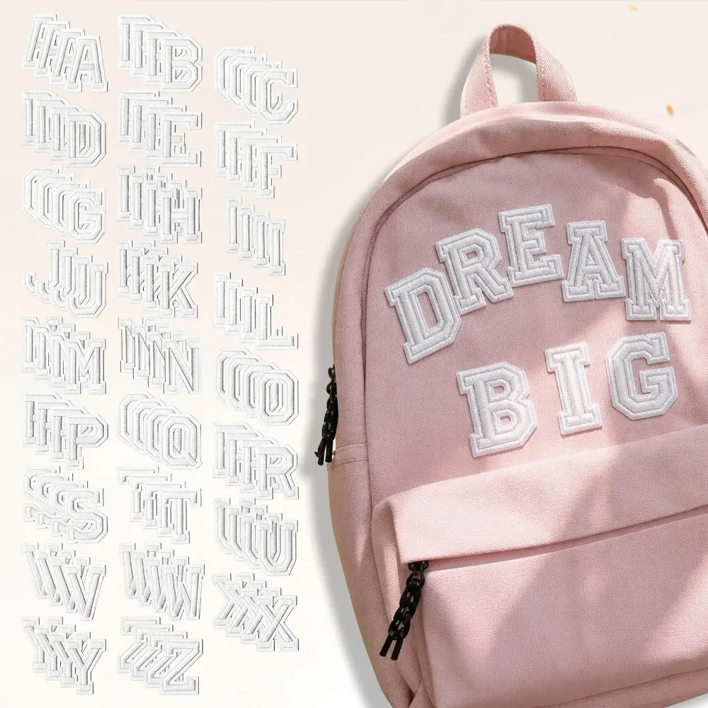 104Pcs White Iron On Letter Patches, Embroidery Fabric Alphabet Applique Patches, DIY Sew On Embroidered Letter Decor for Clothing, Jackets, Jeans, Hats, Backpacks, Fabric Craft Supplies
