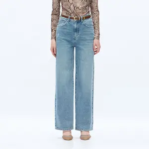 ONESO High Waist Wide Leg Stretch Denim Jeans Stylish Distressed Stretch Denim Pants