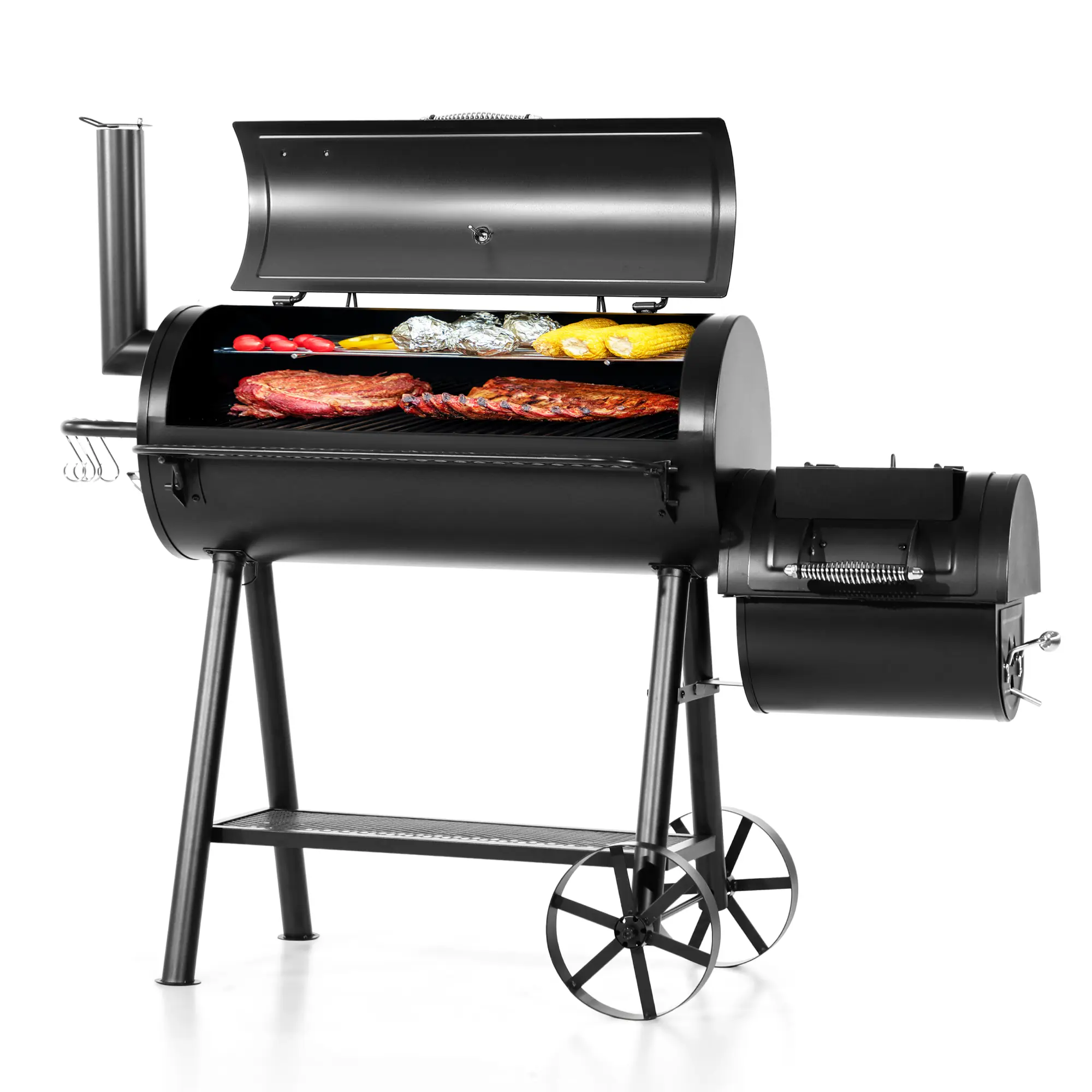 Captiva Designs Heavy Duty Outdoor Smoker, BBQ Charcoal Grill with Offset Smoker, 512 Sq.In. Cooking Area, 49.9x24.9x48.1 Inches, Smokeless Design Portable Modern