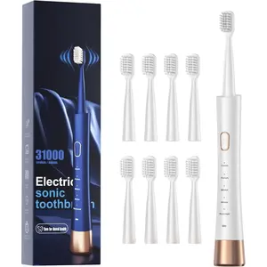 High Vibration Sonic Electric Toothbrush for Adults with 2 Minutes Smart Timer, Fast Charge Lasts Long, 5 Optional Modes, 8 Replacement Brush Heads Ultra Whitening, White