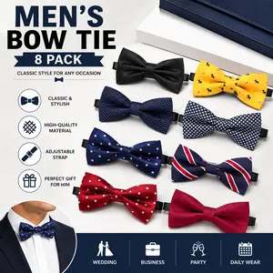 8 Pack Pre-Tied Bow Ties for Men & Boys - Adjustable Elegant Neckties Set for Weddings & Formal Events