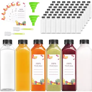 40 count 16oz Pcs Juice Bottles, Juice Bottle with Caps  Empty Clear Bottles with Label, Funnel, Brush Bulk Beverage Containers for Juicing, Drinking, Smoothie and Other Beverages (16-OZ)