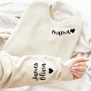 Custom Mama Sweatshirt with Kids' Name on Sleeve, Minimalist Mom Sweater, Personalized Gift for Moms