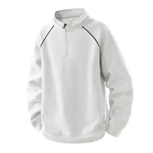Men’s Spring Autumn Half Zip Stand Collar Sweatshirt, Loose Raglan Sleeve Solid Color Heavyweight Pullover, Soft Casual Long Sleeve Base Top for Daily Street Outdoor Wear