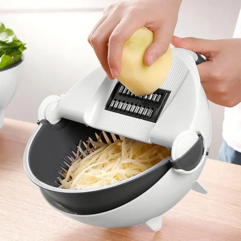 Multifunctional Kitchen Veggie Fruit Shredder Grater Slicer Rotate 9 Item Vegetable Fruits Cutter Vegetable Chopper with Drain Basket Slicer Fruit Cutter Generic