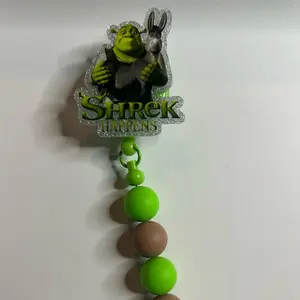 Shrek and Donkey Beaded Badge Reel with Glittery Shrek Logo and Colorful Beads for Fans