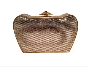 Pre-owned JUDITH LEIBER Clear Swarovski Crystal Clutches & Wristlets Flower Top Minaudiere Evening Bag Clutch