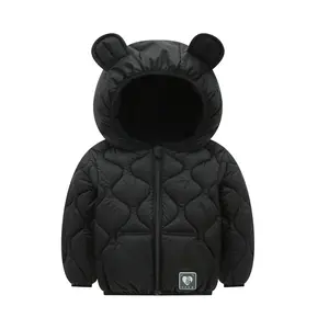 Boys' Adorable Blue Bear Ear Hooded Sweatshirt - Soft Polyester-Lined Warm Pullover with Zipper Closure, All-Season Casual Long Sleeve for Casual Attire