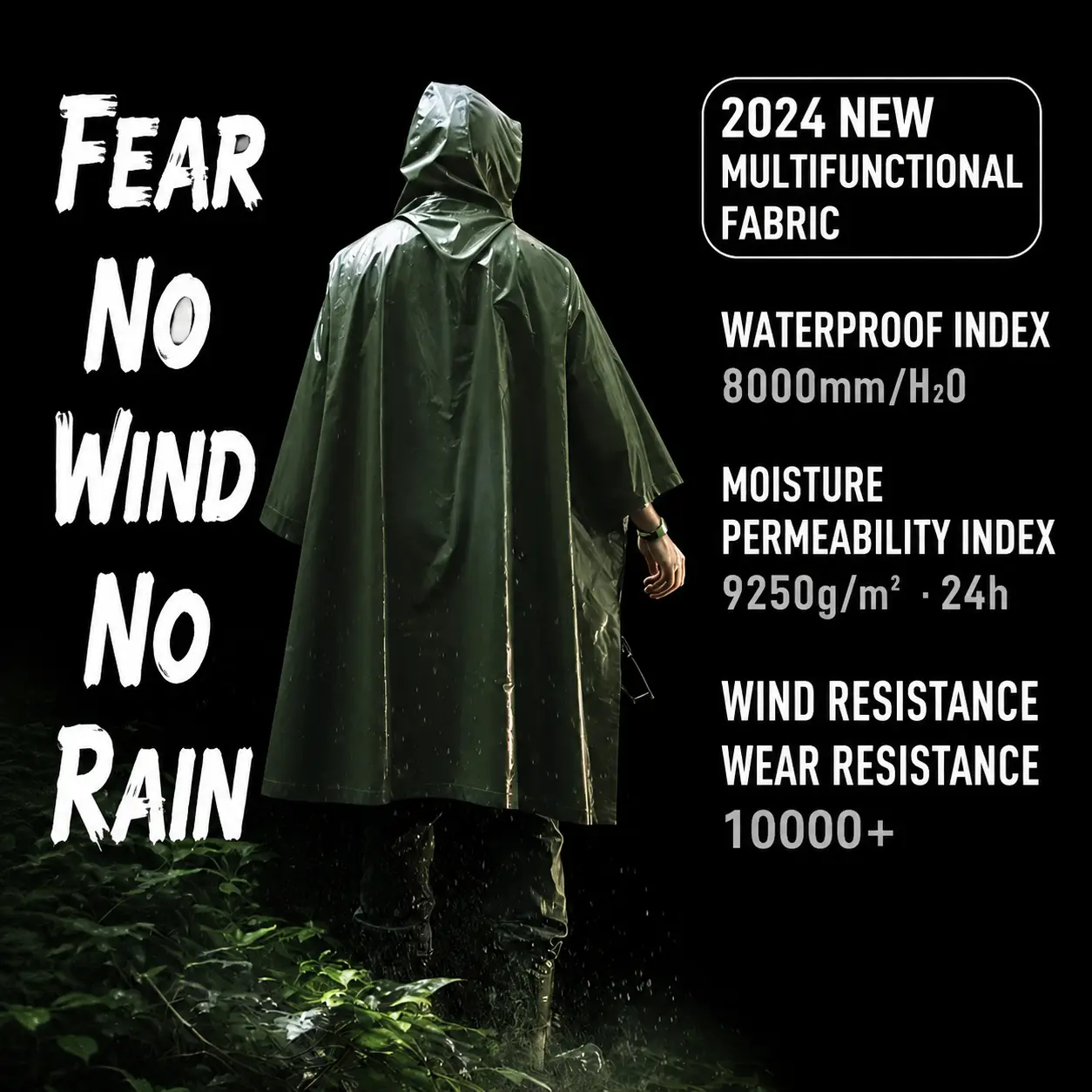 Portable Multi-Function Poncho Raincoat - Black Lightweight Cloak with Storage Bag, Waterproof Thermal Water-Repellent Outdoor Protection Raincoat for Hiking-Light Outdoor, Cycling (One Size)