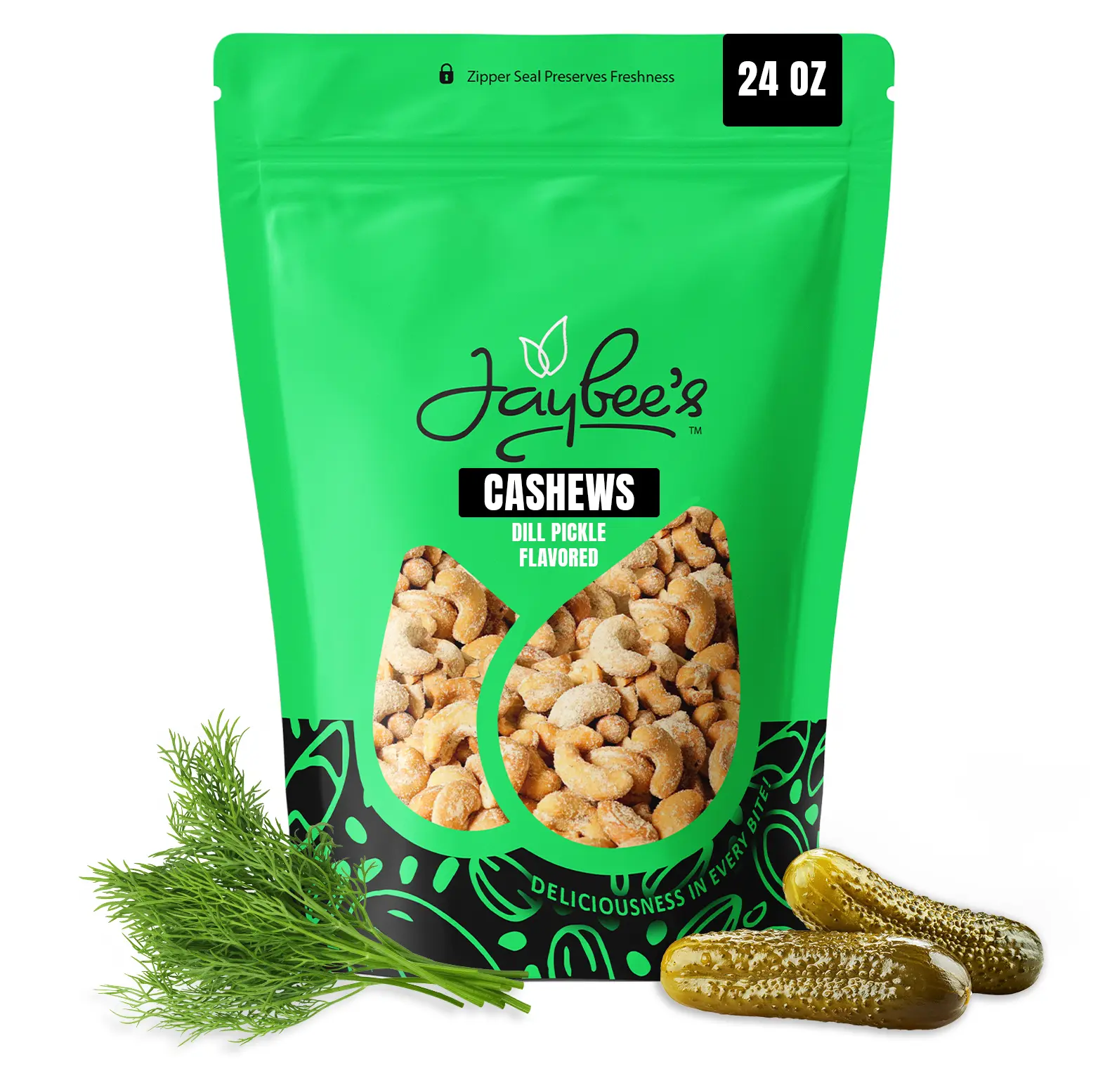 Jaybee's Dill Pickle Flavor Cashews, 24 oz Snack