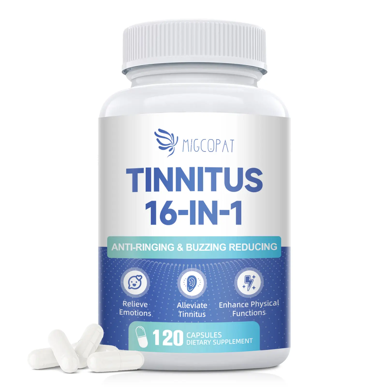 Tinnitus Relief for Ringing Ears, Tinnitus Relief Supplement with Ginkgo Biloba & Vitamin B12 | Natural Tinnitus Treatment for Reduce Ear Noise, Improve Hearing & Emotional Support - 120 Capsules Herbal Daily Olive Sensitive #SummerVibes