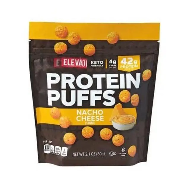 Nacho Cheese Protein Puffs, Low Carb Gluten Free Friendly, High Protein Healthy Snack Snacking Treat Food, 2.1oz Elevation Bag