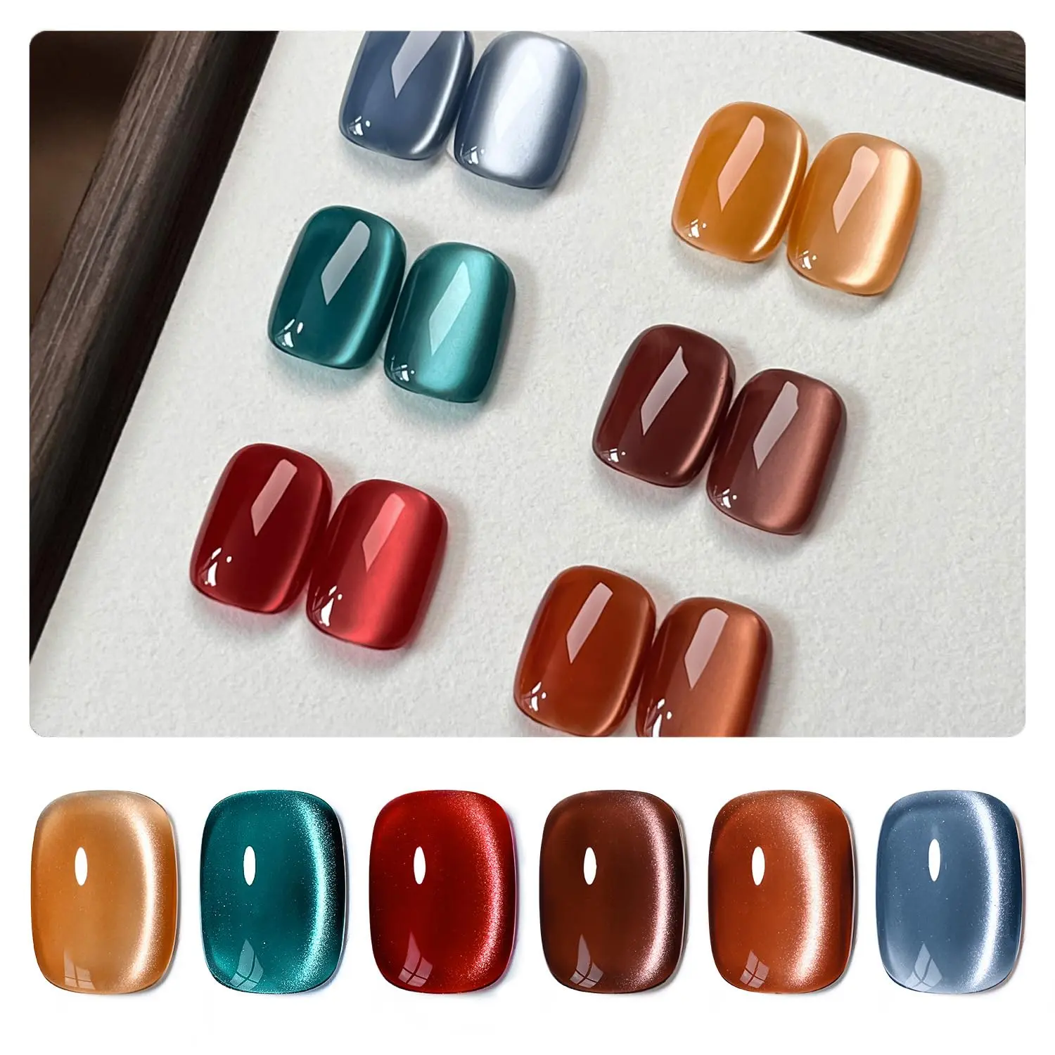 GAOY Glitter Cat Eye Gel Polish Set 6 Colors, Vintage Glamour | Holographic, Christmas Holiday Nail Art, UV Lamp Required, Red Green Brown Blue, Manicure Pedicure at Home, Gift for Women