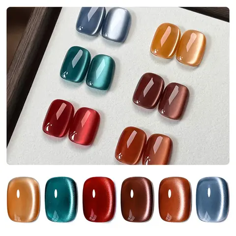GAOY Glitter Cat Eye Gel Polish Set 6 Colors, Vintage Glamour | Holographic, Christmas Holiday Nail Art, UV Lamp Required, Red Green Brown Blue, Manicure Pedicure at Home, Gift for Women
